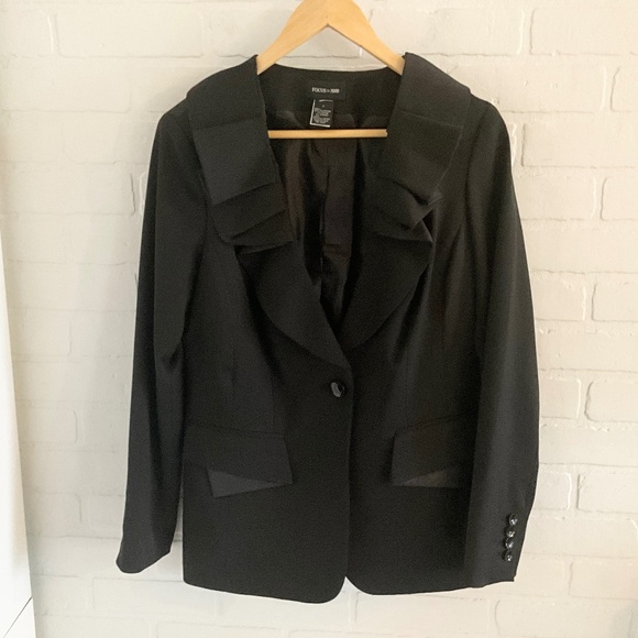 Vintage Y2K Women’s Blazer Ruffled Satin trims Goth Statement Dark Romantic Sz 8 - Picture 2 of 14